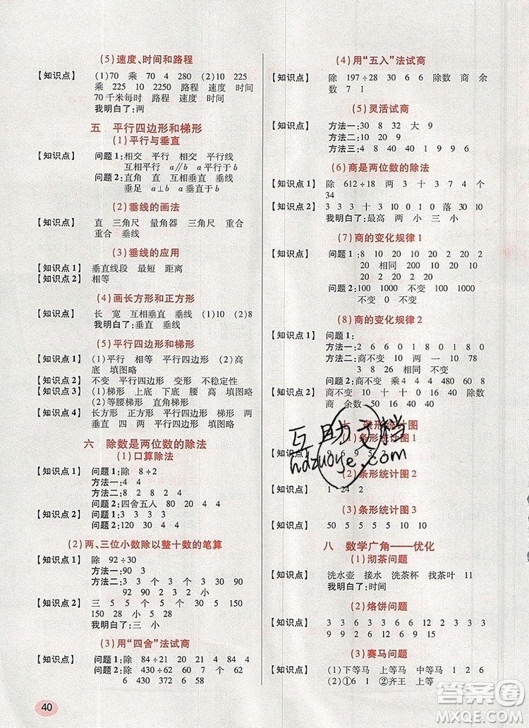 2019年秋新版狀元天天練同步練習四年級數學上冊人教版參考答案