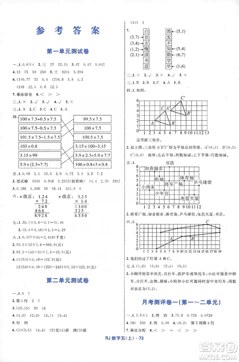 贏在起跑線2019天天100分小學優(yōu)化測試卷五年級數(shù)學上冊RJ人教版答案