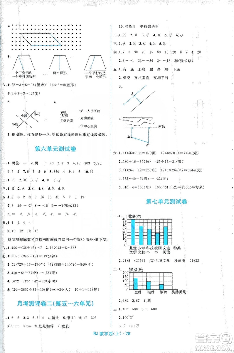 2019贏在起跑線天天100分小學優(yōu)化測試卷數(shù)學四年級上冊RJ人教版答案