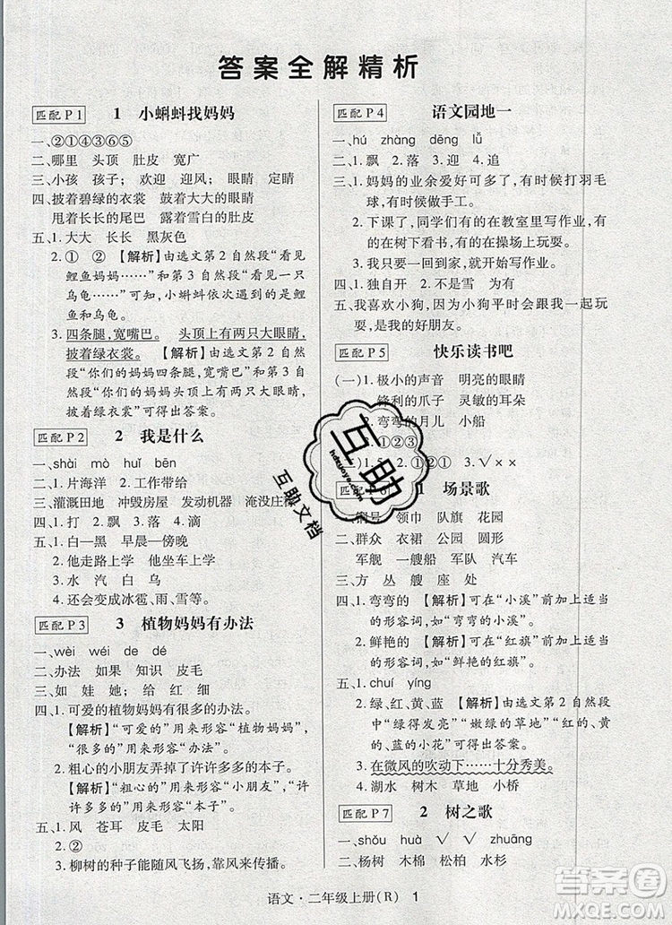 2019年狀元天天練同步練習(xí)二年級語文上冊人教版參考答案