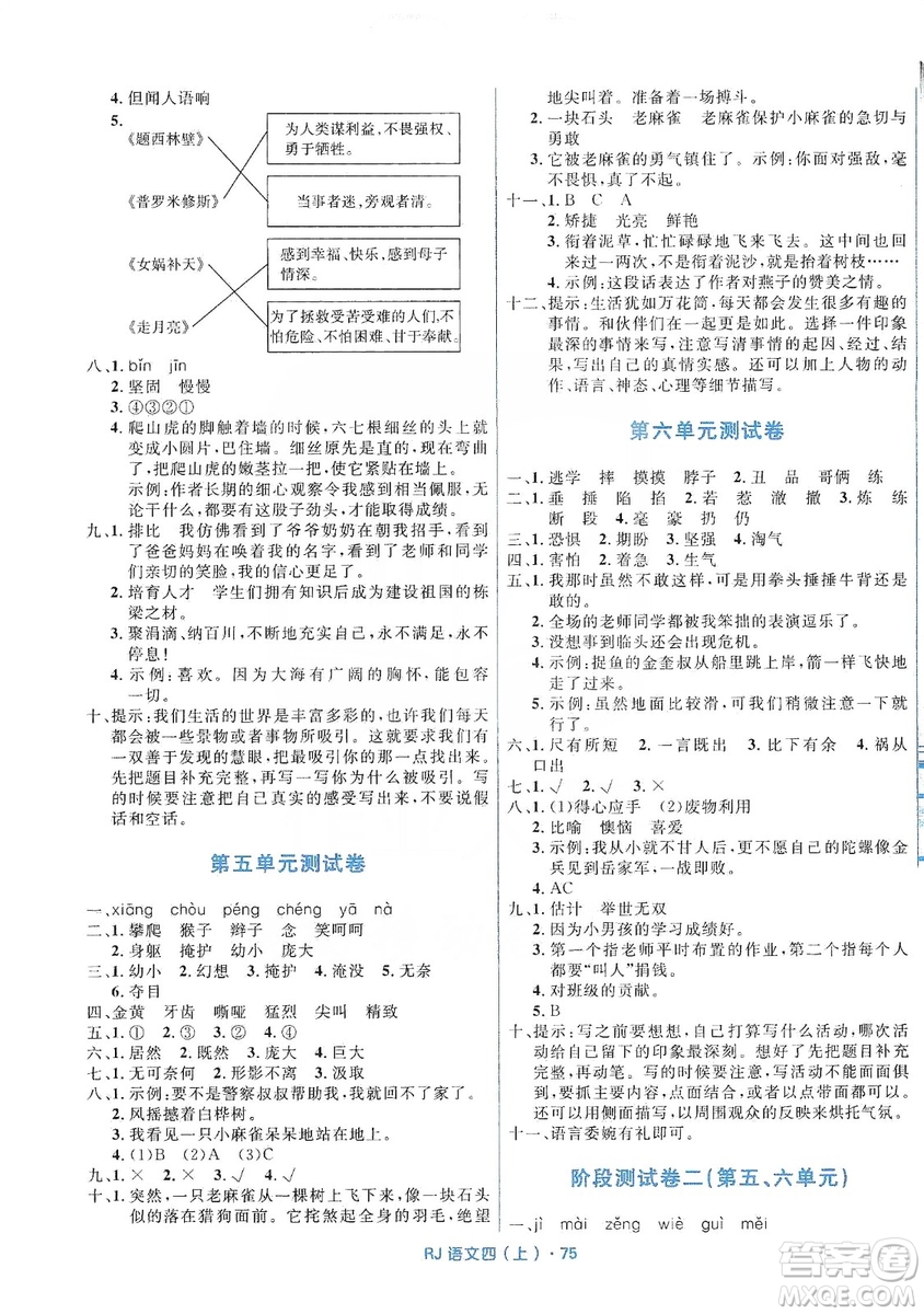 贏在起跑線2019天天100分小學(xué)優(yōu)化測(cè)試卷語(yǔ)文四年級(jí)上冊(cè)RJ人教版答案