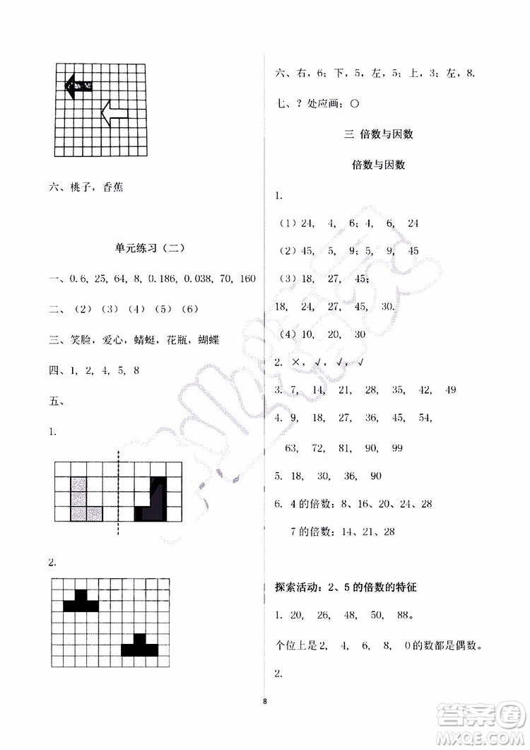 海天出版社2019秋知識與能力訓(xùn)練數(shù)學(xué)五年級上冊北師大版A版參考答案