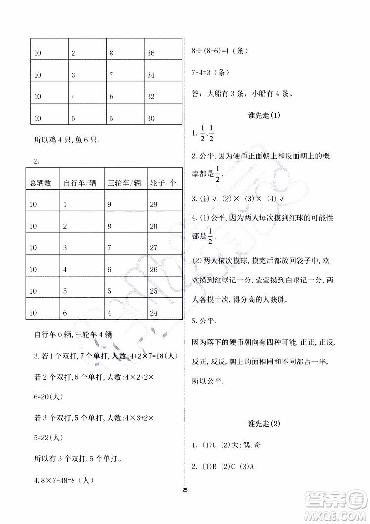 海天出版社2019秋知識與能力訓(xùn)練數(shù)學(xué)五年級上冊北師大版A版參考答案