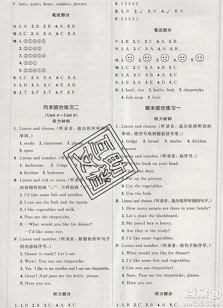 人教金學(xué)典同步解析與測評學(xué)考練四年級英語上冊人教版2019年秋新版參考答案