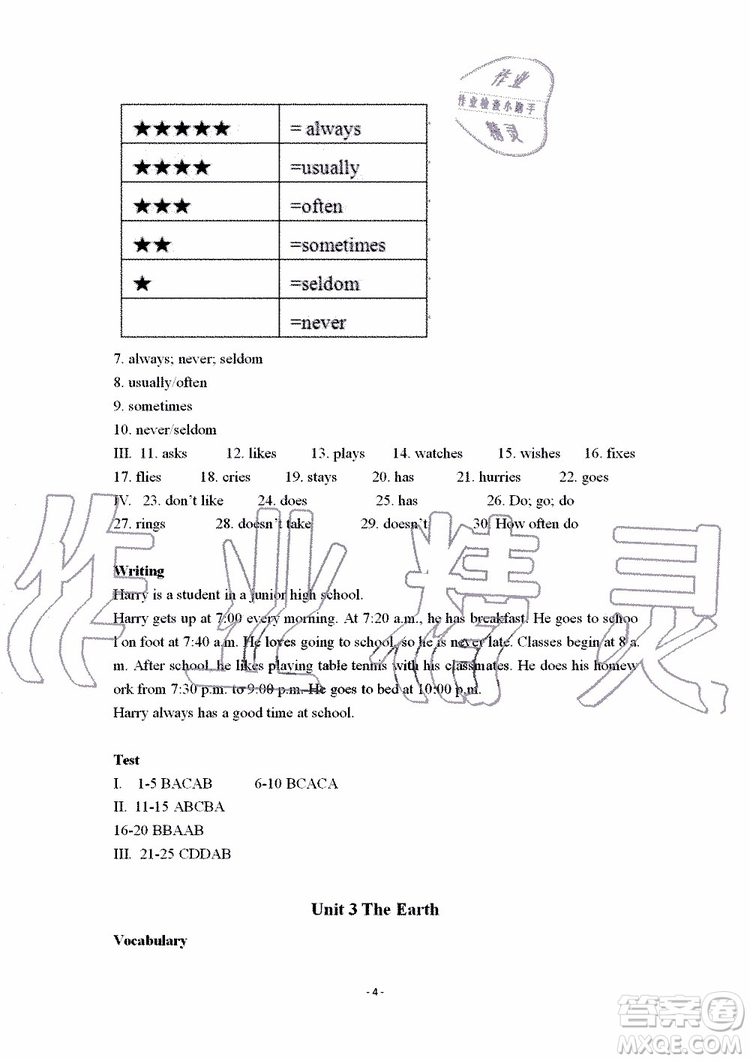 2019秋知識(shí)與能力訓(xùn)練英語(yǔ)自主學(xué)習(xí)手冊(cè)七年級(jí)上冊(cè)基礎(chǔ)版上教版參考答案