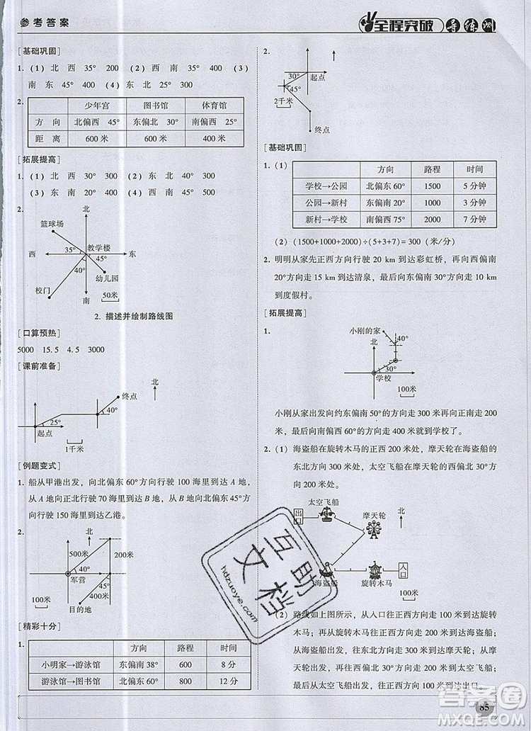 狀元坊全程突破導(dǎo)練測(cè)六年級(jí)數(shù)學(xué)上冊(cè)人教版2019參考答案