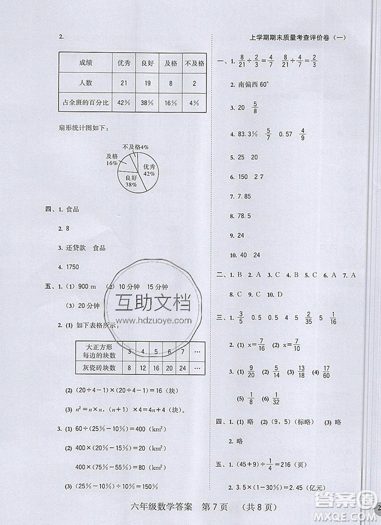 狀元坊全程突破導(dǎo)練測(cè)六年級(jí)數(shù)學(xué)上冊(cè)人教版2019參考答案