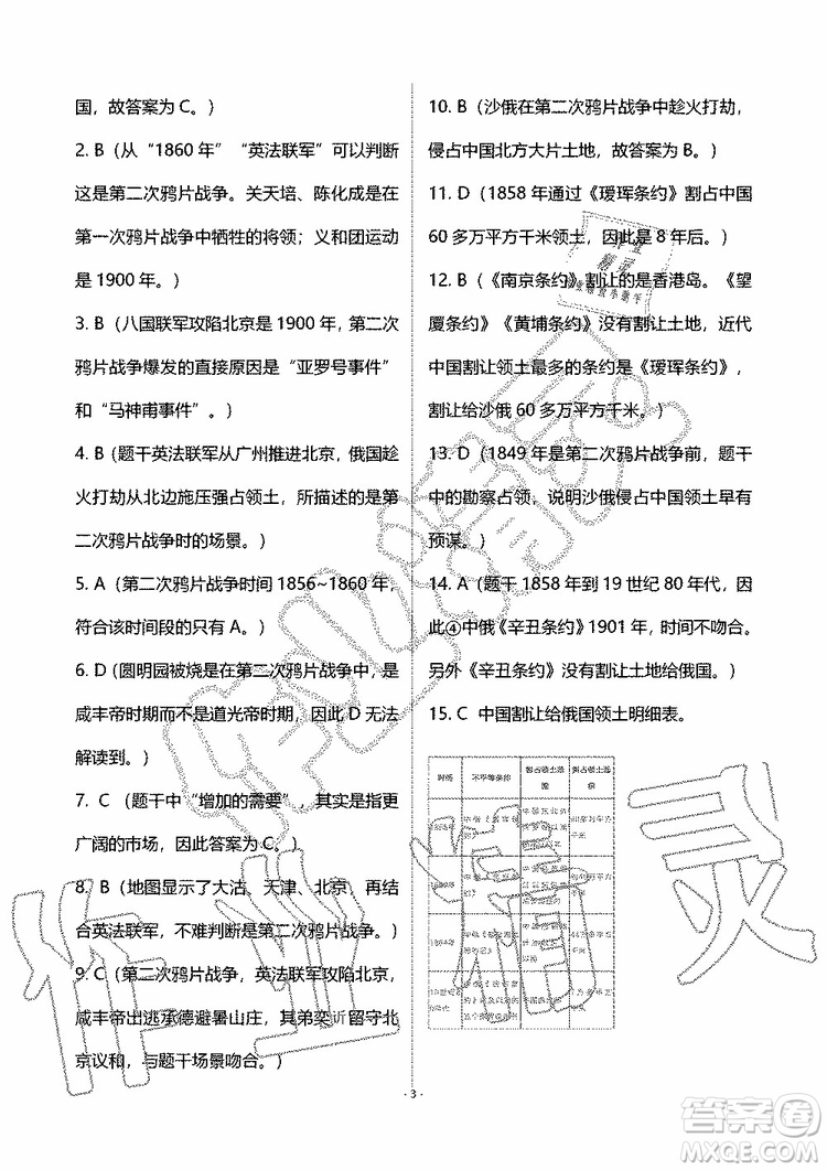 海天出版社2019秋知識(shí)與能力訓(xùn)練中國(guó)歷史八年級(jí)上冊(cè)人教版參考答案