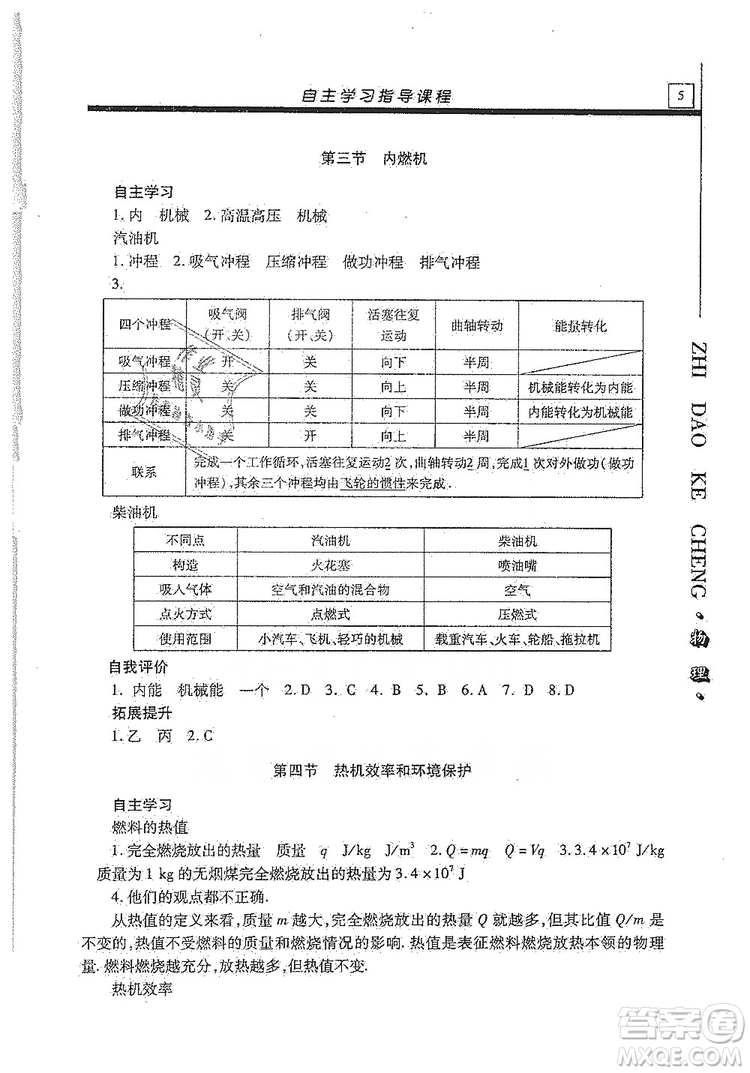 明天出版社2019自主學(xué)習(xí)指導(dǎo)課程九年級(jí)物理上冊(cè)滬科版答案