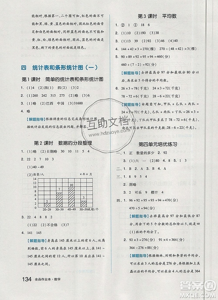 2019年全品作業(yè)本四年級(jí)數(shù)學(xué)上冊(cè)蘇教版參考答案