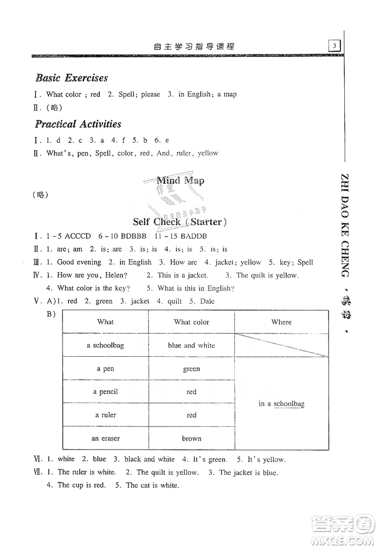 明天出版社2019自主學(xué)習(xí)指導(dǎo)課程七年級英語上冊人教版答案