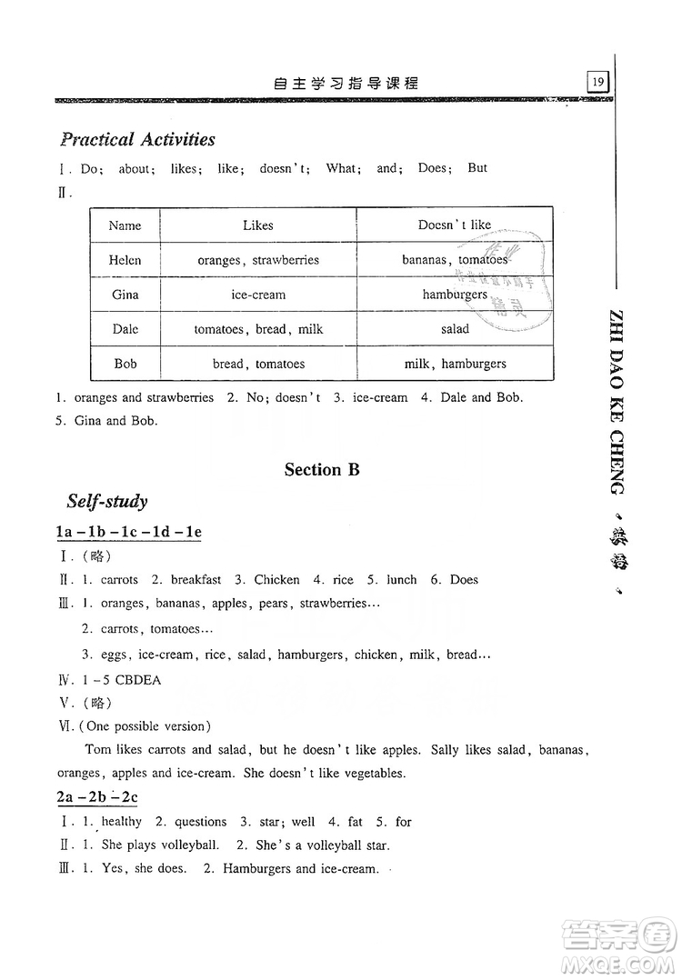 明天出版社2019自主學(xué)習(xí)指導(dǎo)課程七年級英語上冊人教版答案