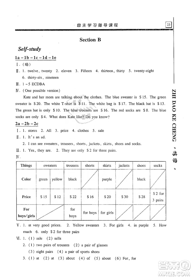 明天出版社2019自主學(xué)習(xí)指導(dǎo)課程七年級英語上冊人教版答案