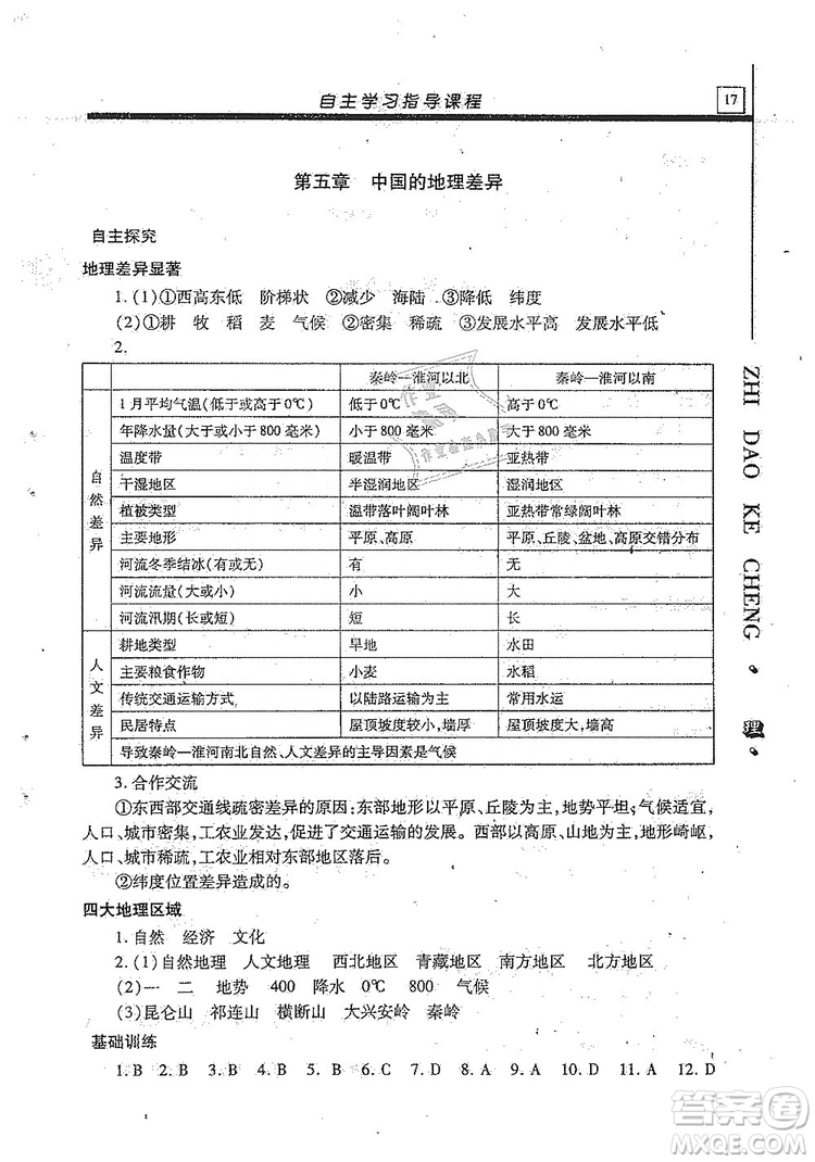 明天出版社2019自主學(xué)習(xí)指導(dǎo)課程八年級地理全一冊人教版答案