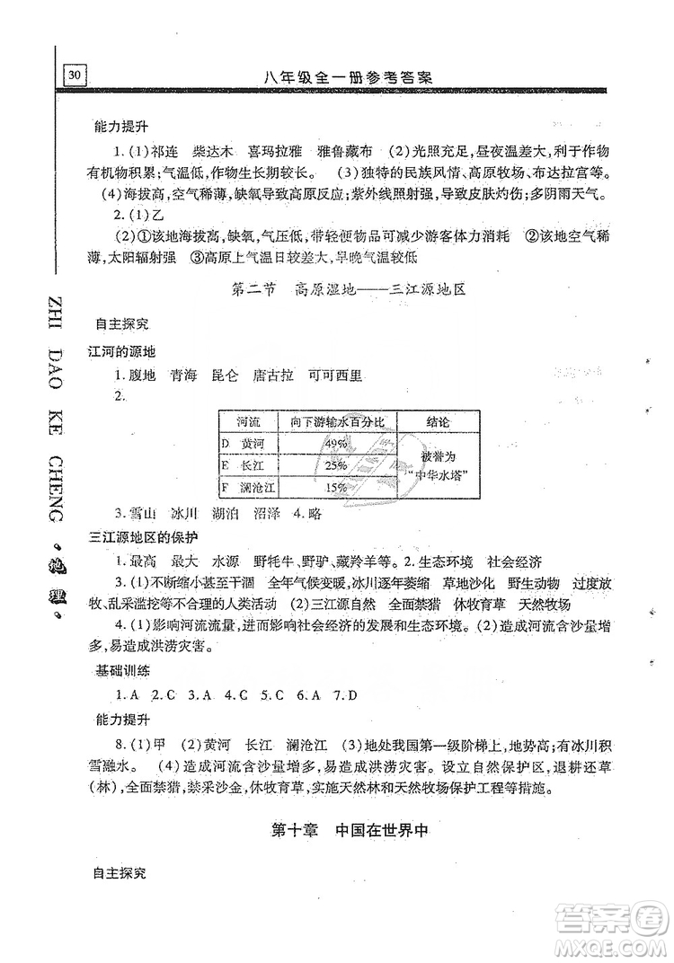 明天出版社2019自主學(xué)習(xí)指導(dǎo)課程八年級地理全一冊人教版答案