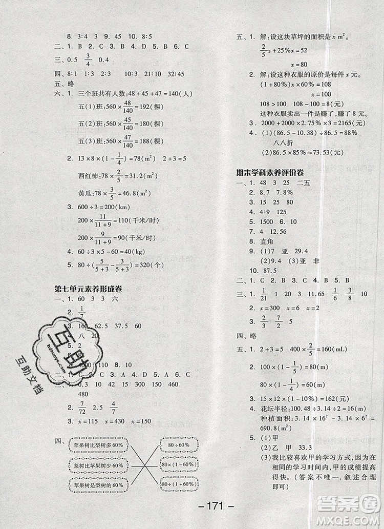 全品學(xué)練考六年級數(shù)學(xué)上冊北師大版2019參考答案