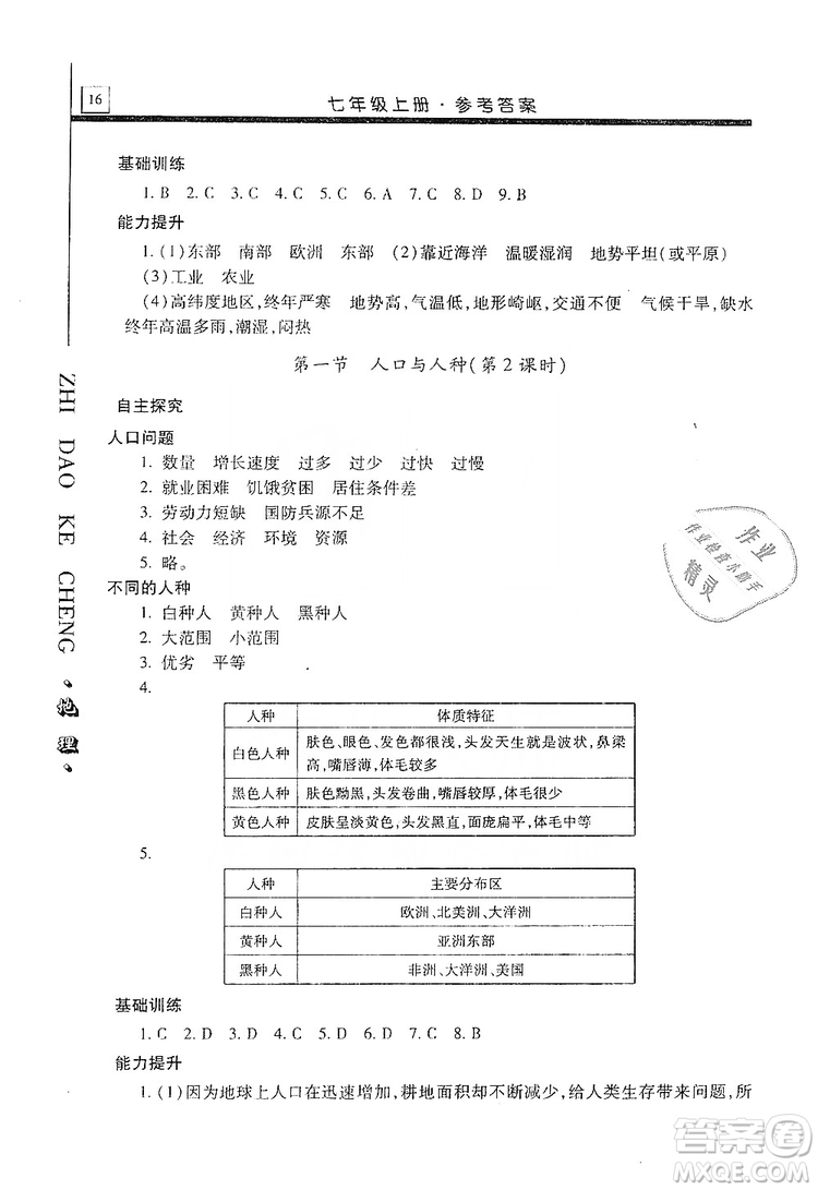 明天出版社2019自主學(xué)習(xí)指導(dǎo)課程七年級地理上冊人教版答案