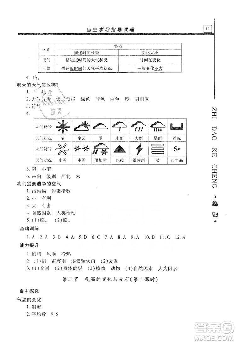 明天出版社2019自主學(xué)習(xí)指導(dǎo)課程七年級地理上冊人教版答案