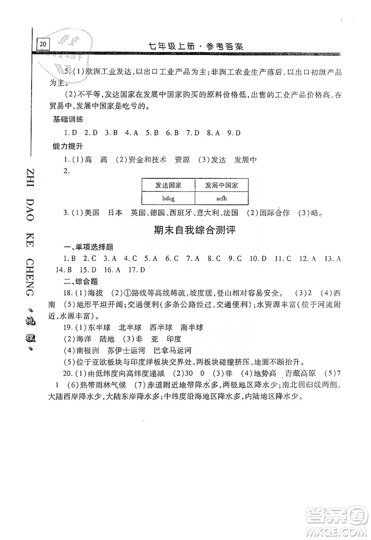 明天出版社2019自主學(xué)習(xí)指導(dǎo)課程七年級地理上冊人教版答案