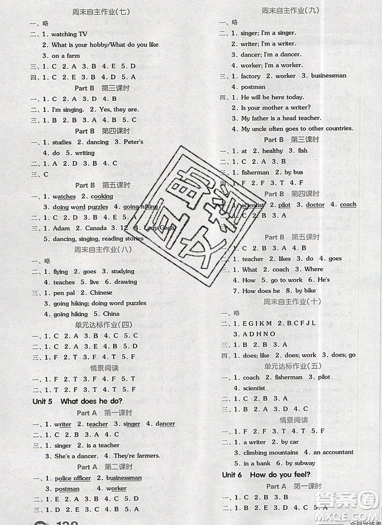 全品學(xué)練考六年級英語上冊人教版三起2019秋新版答案