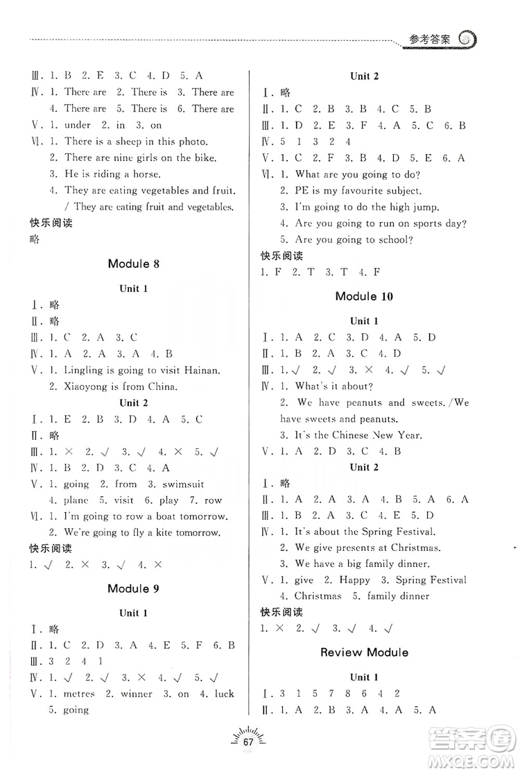 齊魯書社2019小學導學與訓練四年級英語上冊外研版答案