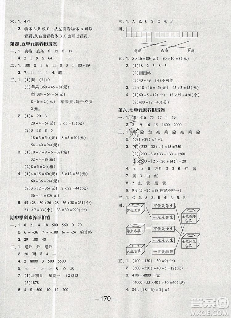 全品學練考四年級數(shù)學上冊蘇教版2019年秋新版答案