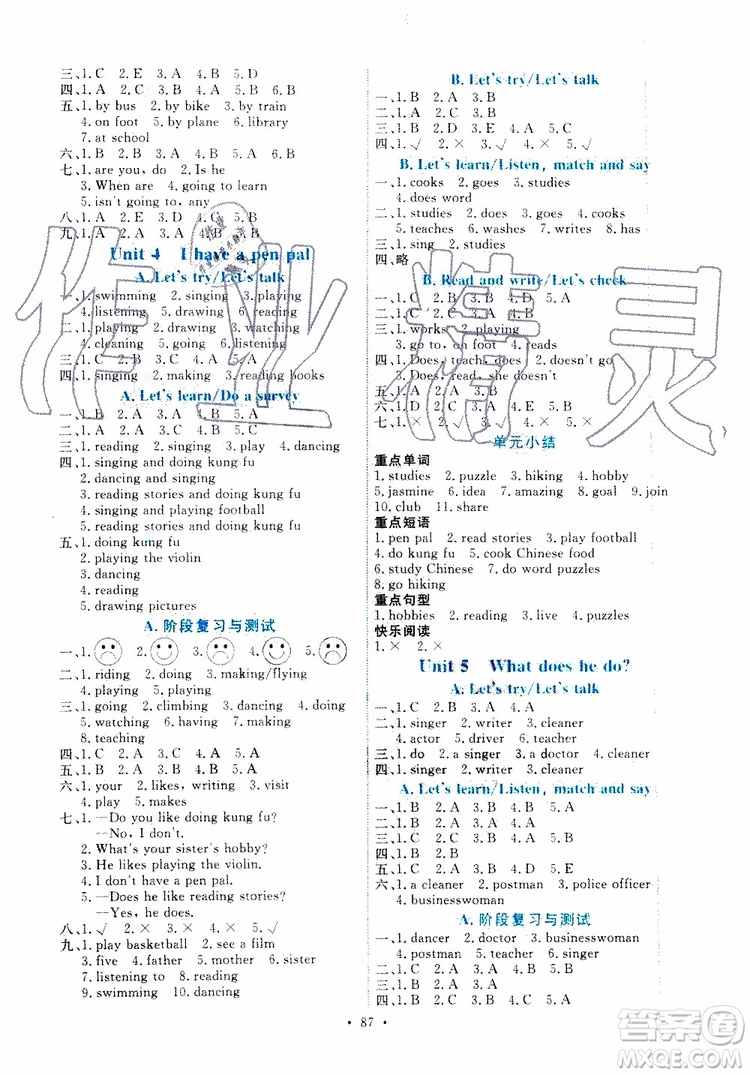 2019年能力培養(yǎng)與測(cè)試英語六年級(jí)上冊(cè)PEP人教版參考答案