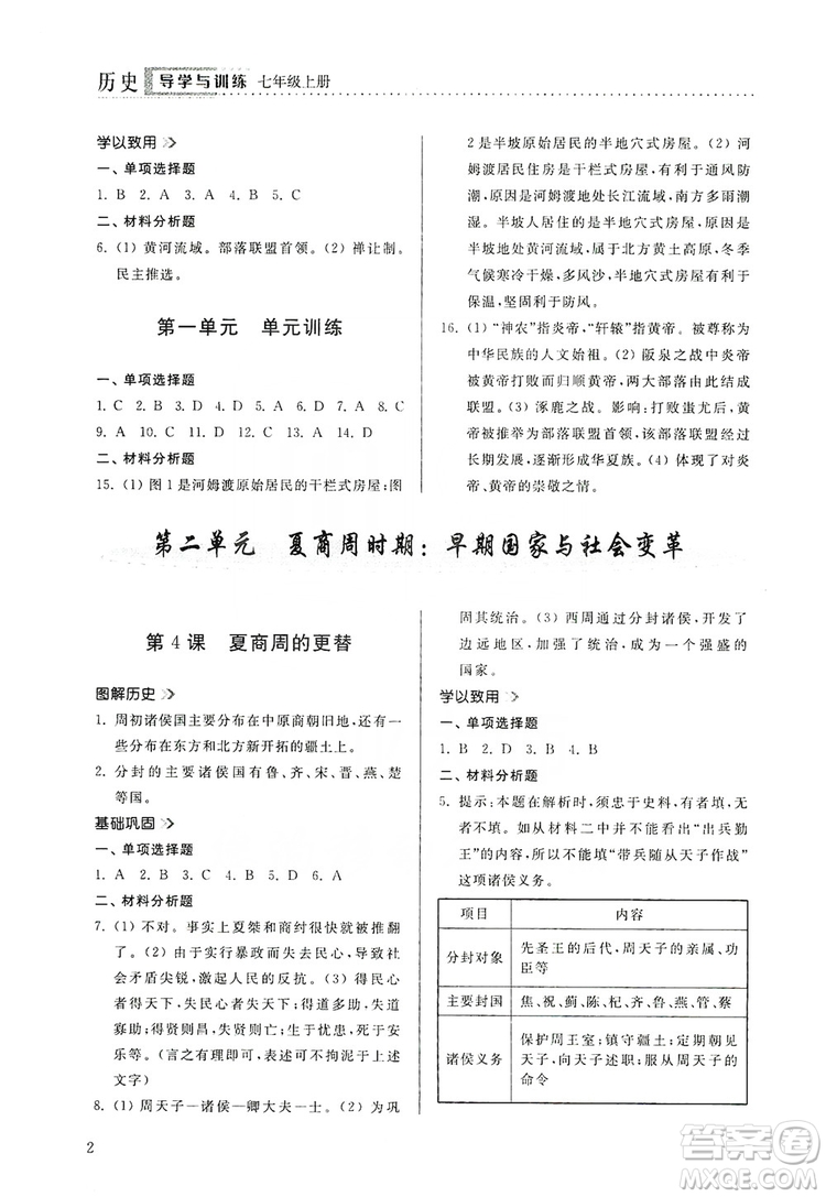 山東人民出版社2019導(dǎo)學(xué)與訓(xùn)練七年級(jí)歷史上冊(cè)人教版答案