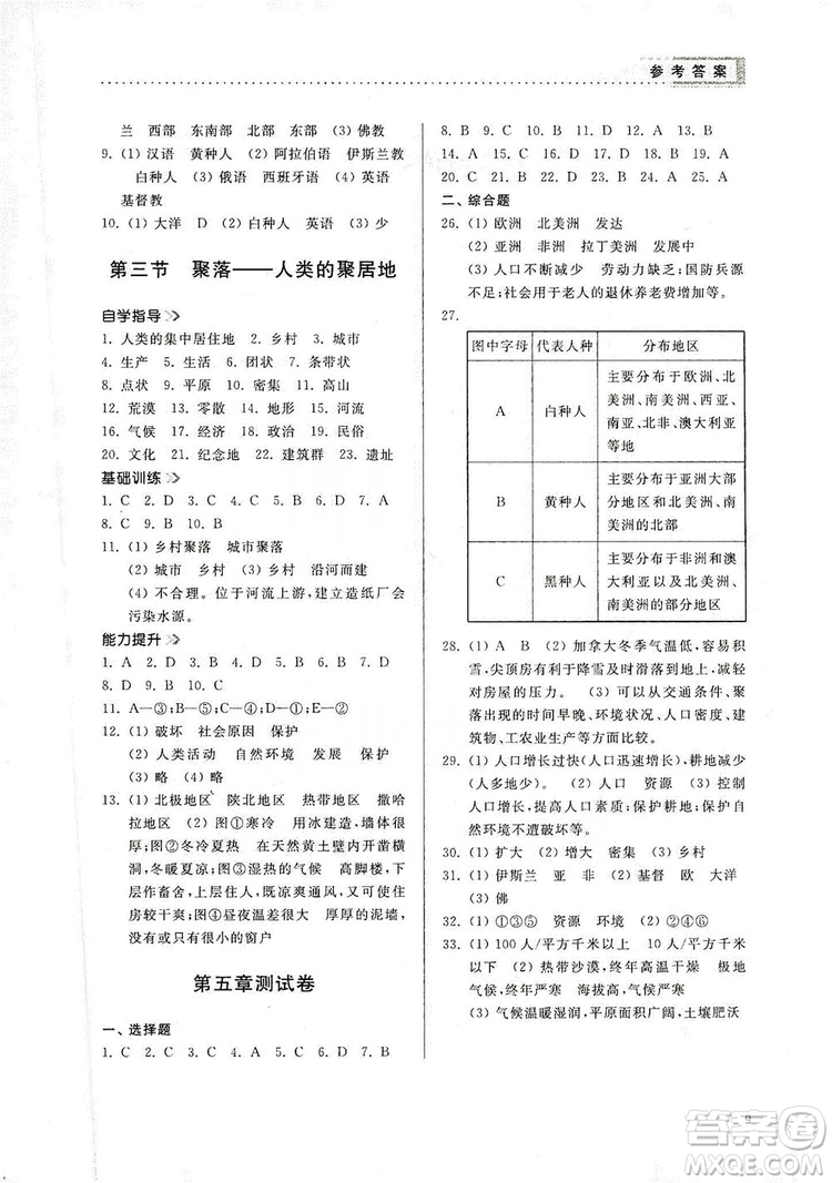 山東人民出版社2019導學與訓練七年級地理上冊人教版答案