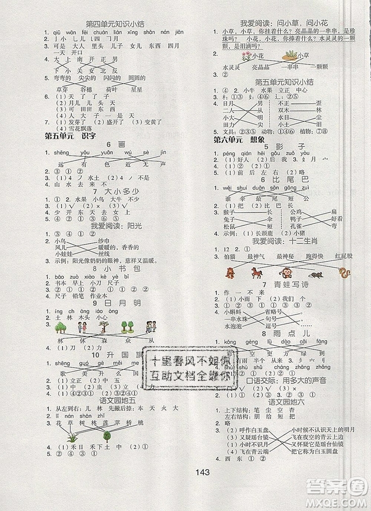 全品學(xué)練考一年級(jí)語(yǔ)文上冊(cè)京津?qū)０?019年秋新版答案