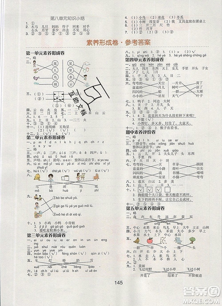 全品學(xué)練考一年級(jí)語(yǔ)文上冊(cè)京津?qū)０?019年秋新版答案