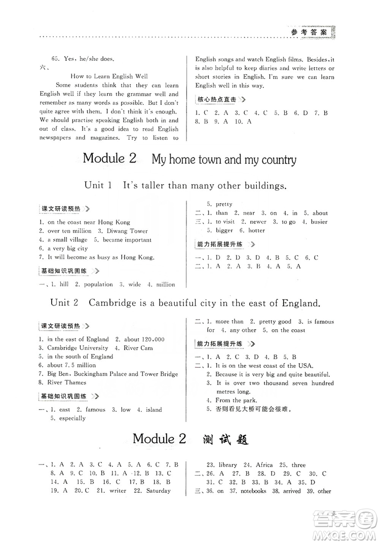 山東人民出版社2019導(dǎo)學(xué)與訓(xùn)練八年級(jí)英語(yǔ)上冊(cè)人教版答案