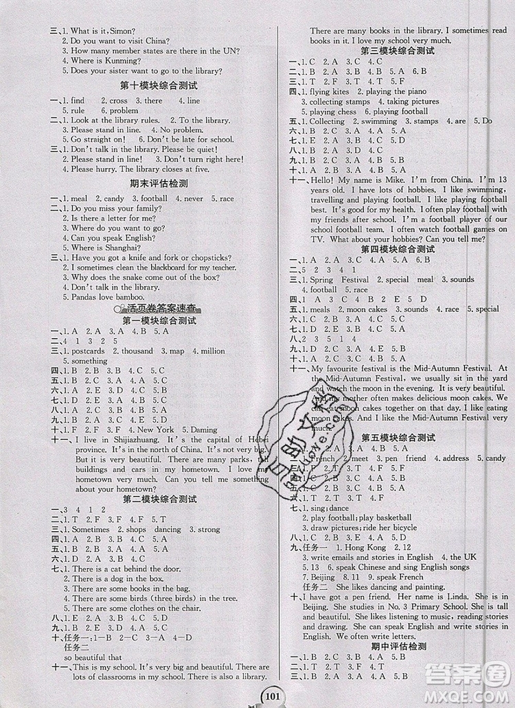 2020年新版世紀(jì)金榜金榜小博士六年級英語上冊外研版答案