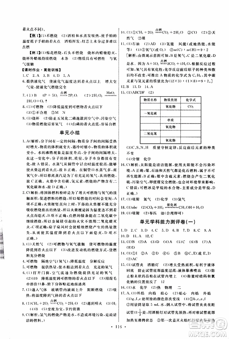 2019年能力培養(yǎng)與測試化學(xué)九年級上冊人教版參考答案