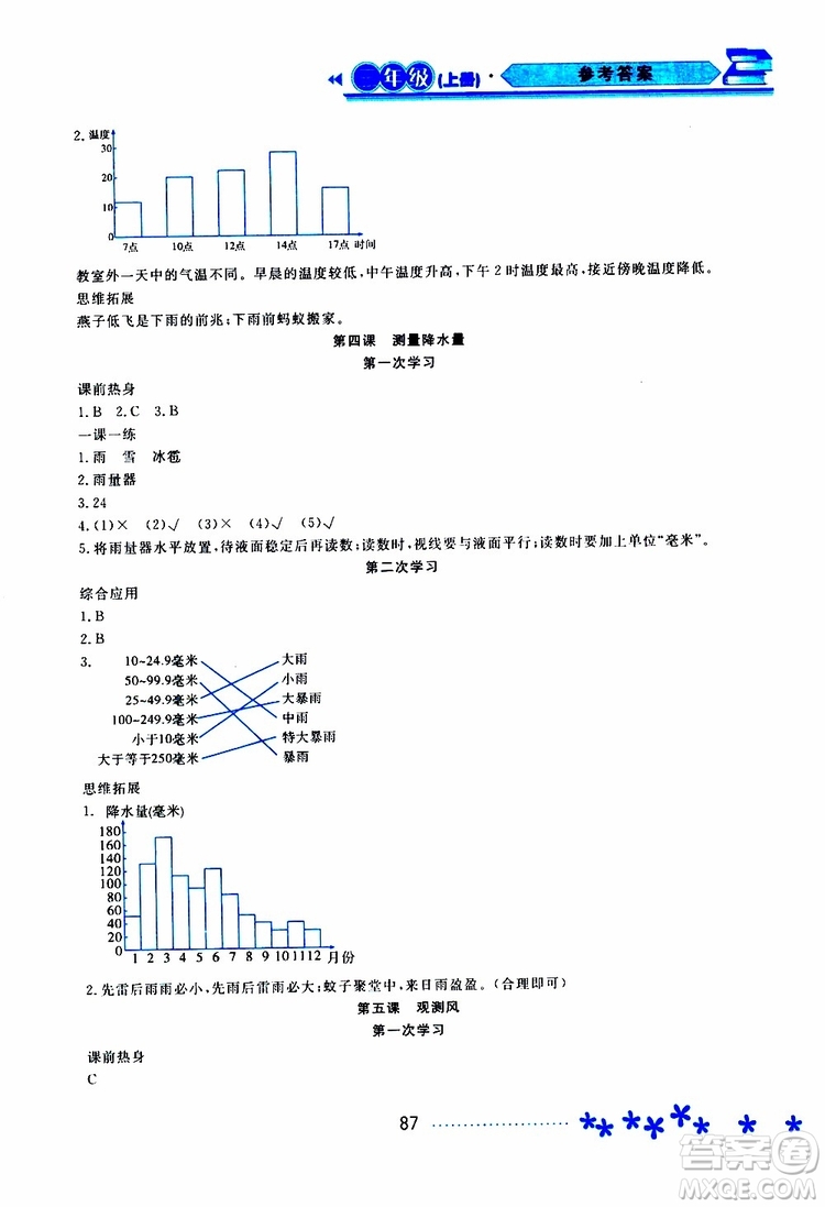 2019年資源與評價科學三年級上冊教科版參考答案