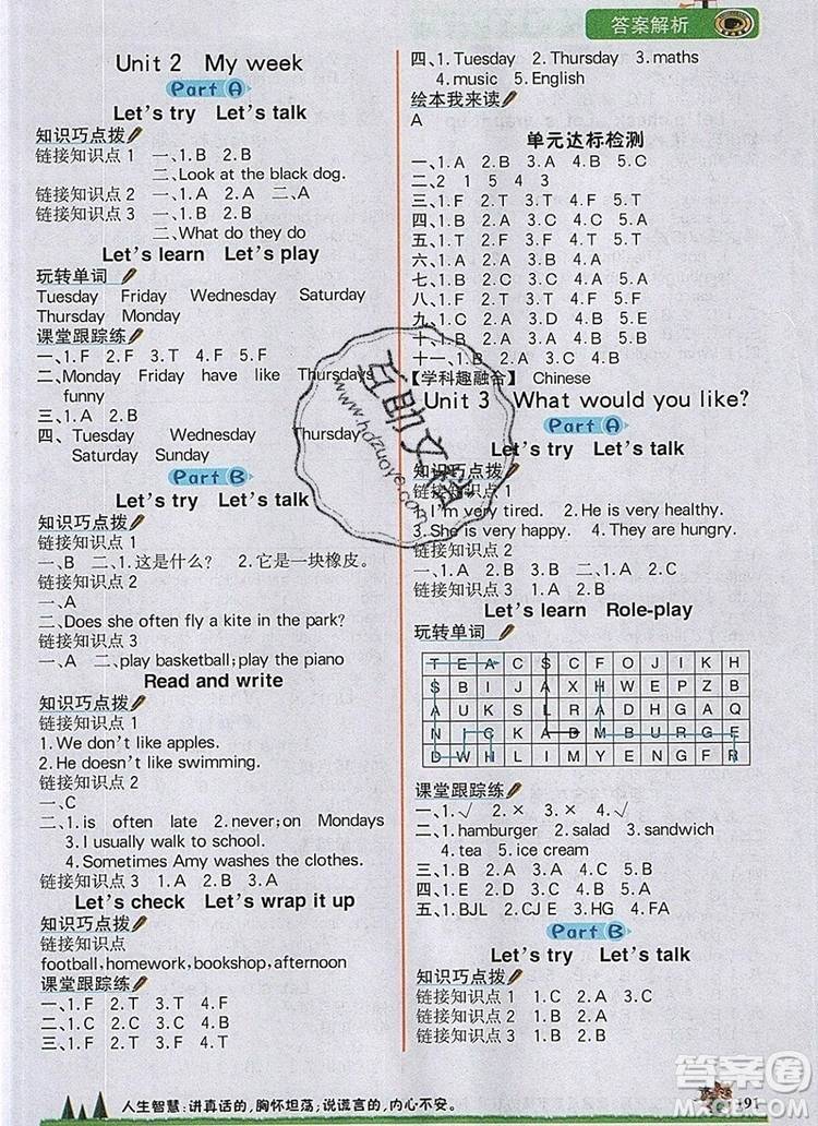 世紀金榜金榜大講堂五年級英語上冊人教版2020年新版參考答案