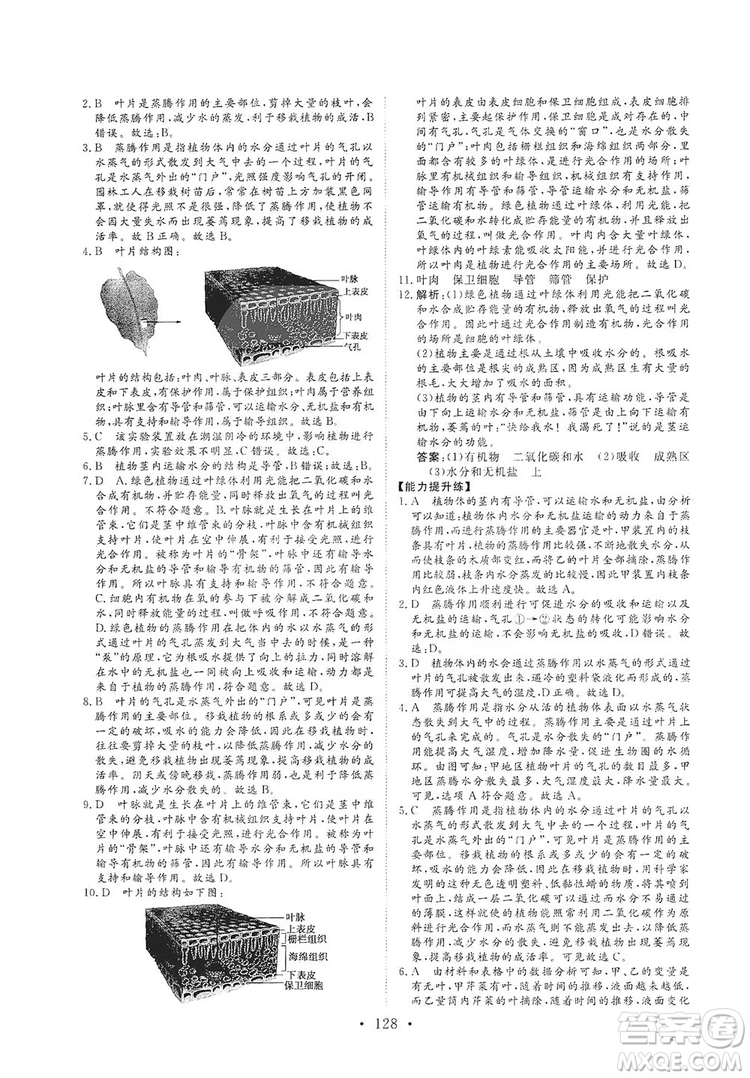 2019海南出版社新課程同步練習(xí)冊生物學(xué)七年級(jí)上冊北師大版答案