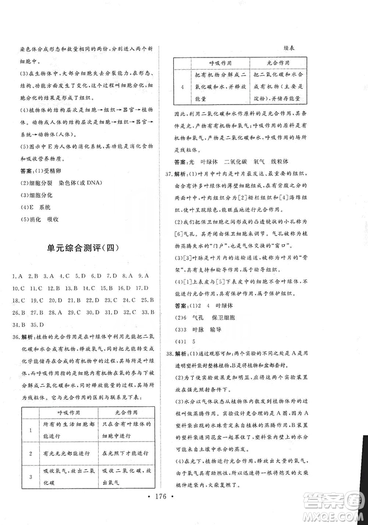 2019海南出版社新課程同步練習(xí)冊生物學(xué)七年級(jí)上冊北師大版答案