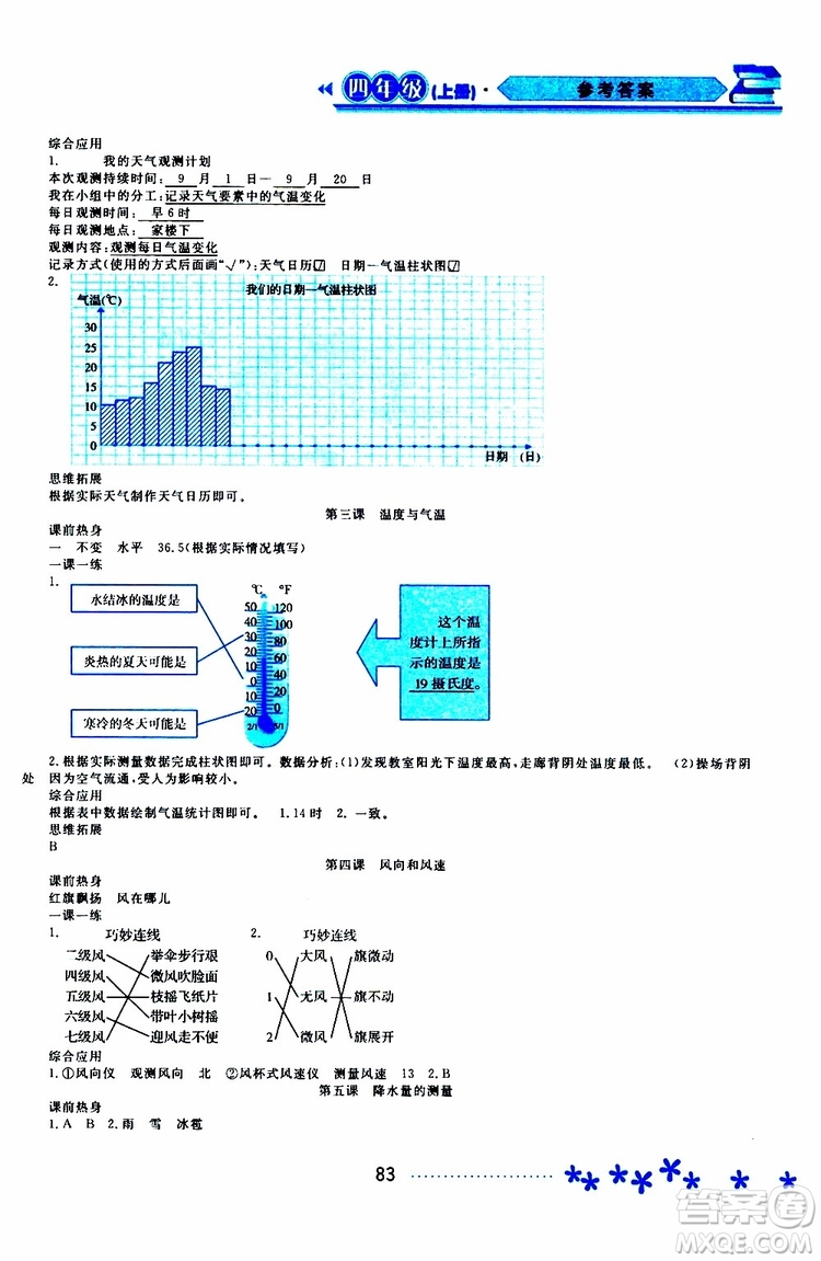 黑龍江教育出版社2019年資源與評價科學四年級上冊教科版參考答案