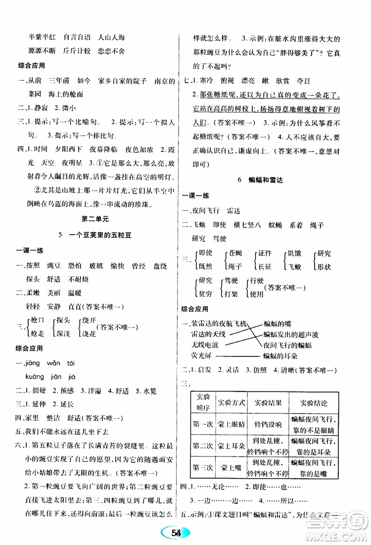 黑龍江教育出版社2019年資源與評(píng)價(jià)語(yǔ)文四年級(jí)上冊(cè)人教版參考答案