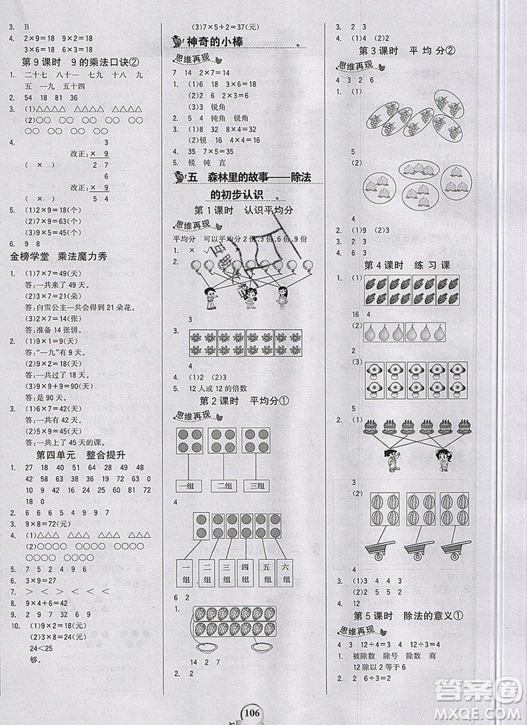 2020年新版世紀(jì)金榜金榜小博士二年級數(shù)學(xué)上冊青島版答案