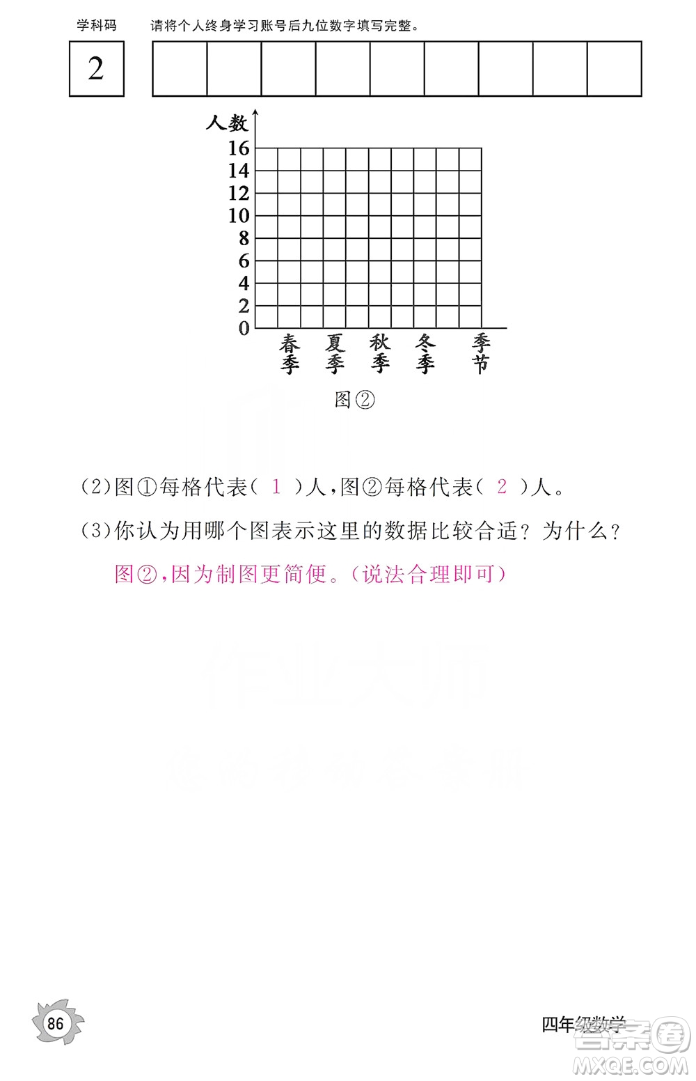 江西教育出版社2019數(shù)學(xué)作業(yè)本四年級上冊人教版答案