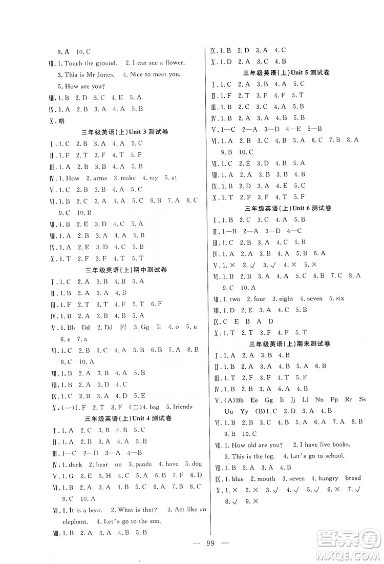 陽(yáng)光出版社2019快樂練習(xí)作業(yè)本英語(yǔ)三年級(jí)上冊(cè)人教版答案