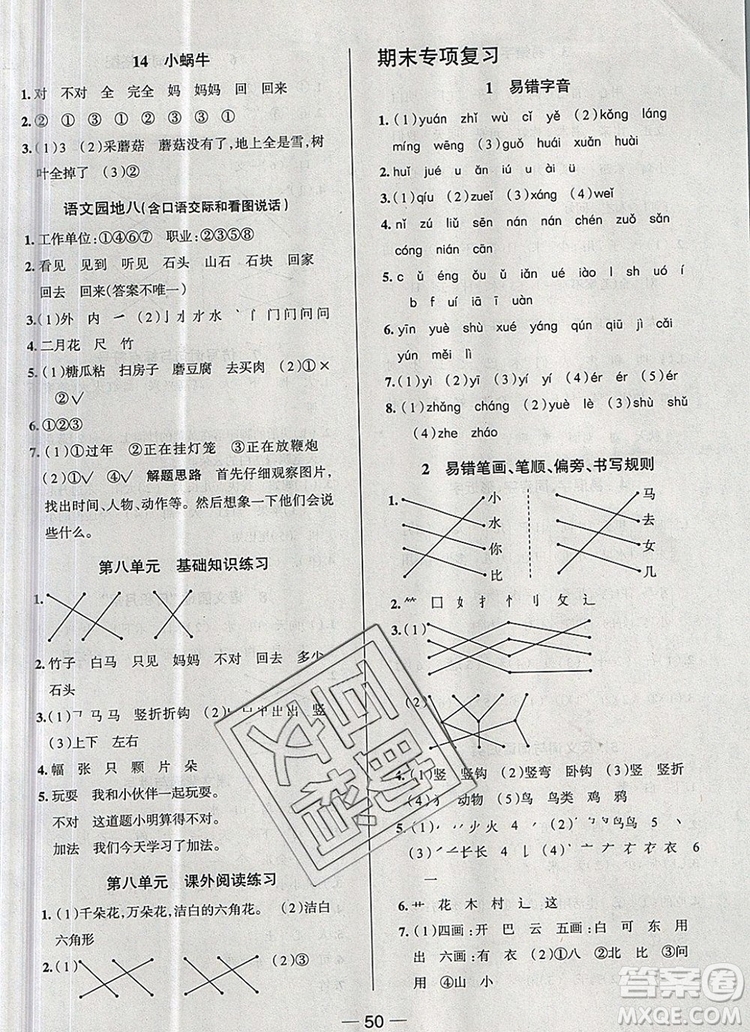 現(xiàn)代教育出版社2019年走向優(yōu)等生一年級語文上冊人教版答案