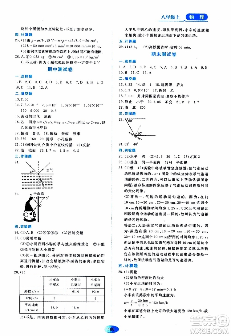 2019年五四學(xué)制資源與評(píng)價(jià)物理八年級(jí)上冊(cè)山科技版參考答案