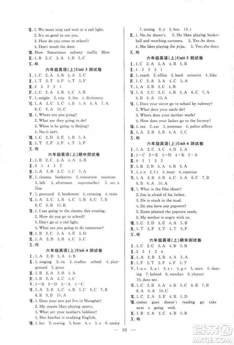 陽(yáng)光出版社2019快樂(lè)練習(xí)作業(yè)本英語(yǔ)六年級(jí)上冊(cè)人教版答案