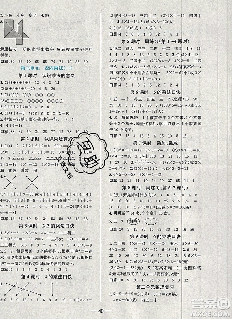 現(xiàn)代教育出版社2019年走向優(yōu)等生二年級數(shù)學上冊蘇教版答案