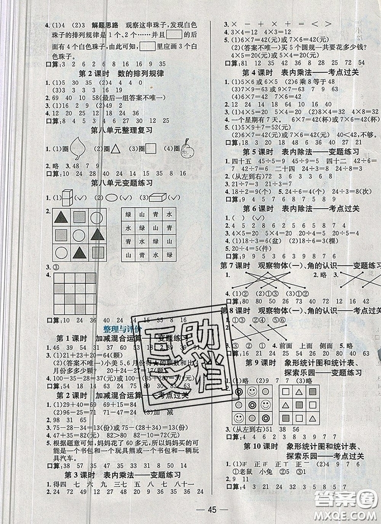 現(xiàn)代教育出版社2019年走向優(yōu)等生二年級(jí)數(shù)學(xué)上冊(cè)冀教版答案