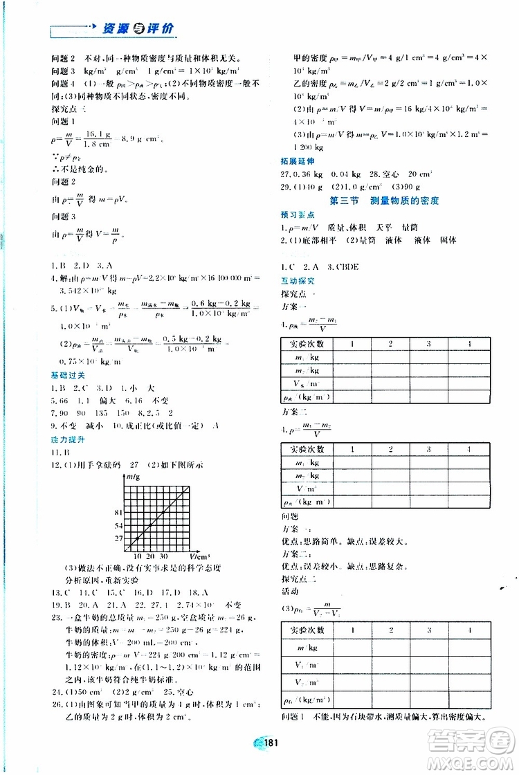 黑龍江教育出版社2019年資源與評價(jià)物理八年級上冊人教版參考答案