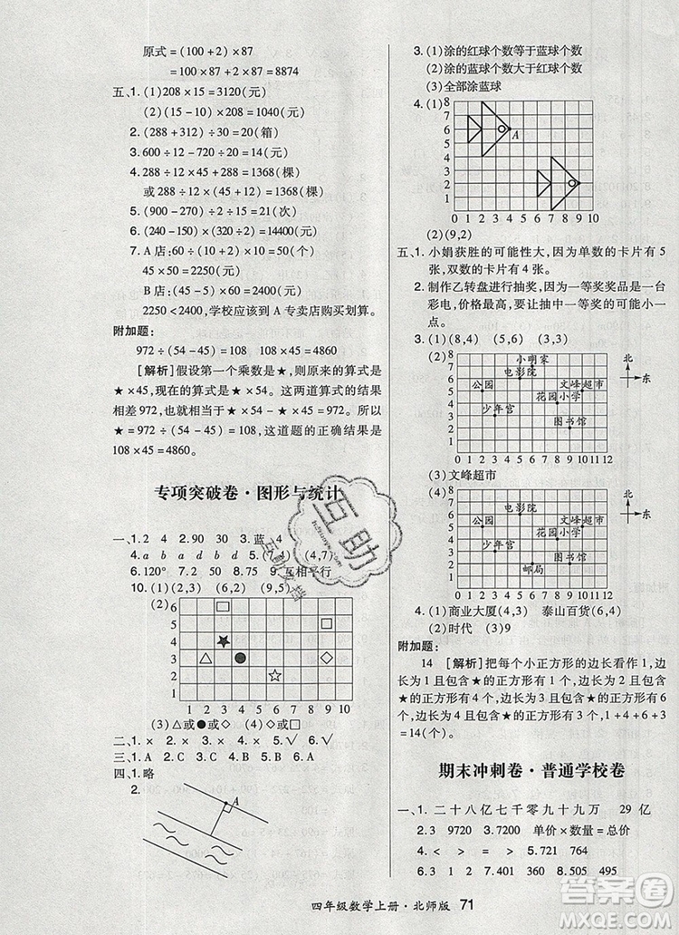 2019年秋新版贏在立德狀元1卷通四年級(jí)數(shù)學(xué)上冊(cè)北師大版答案